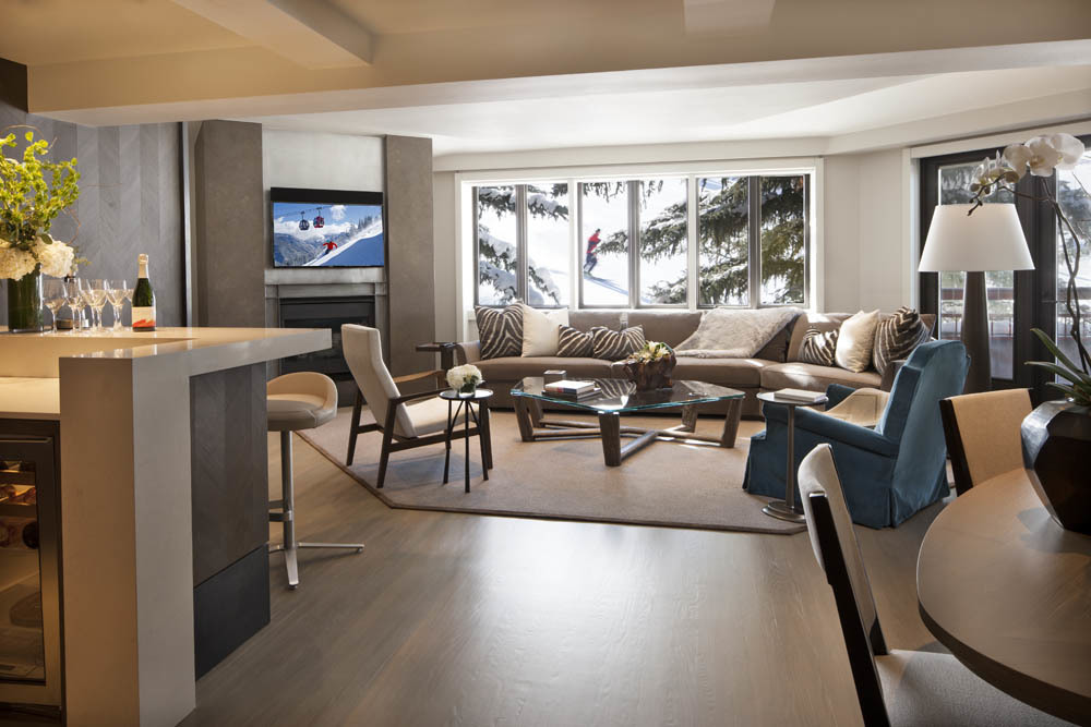 The suites at the Little Nell look right over the slopes on Aspen Mountain