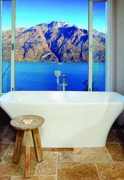 Bath with a view at Matakauri Lodge, South Island, New Zealand