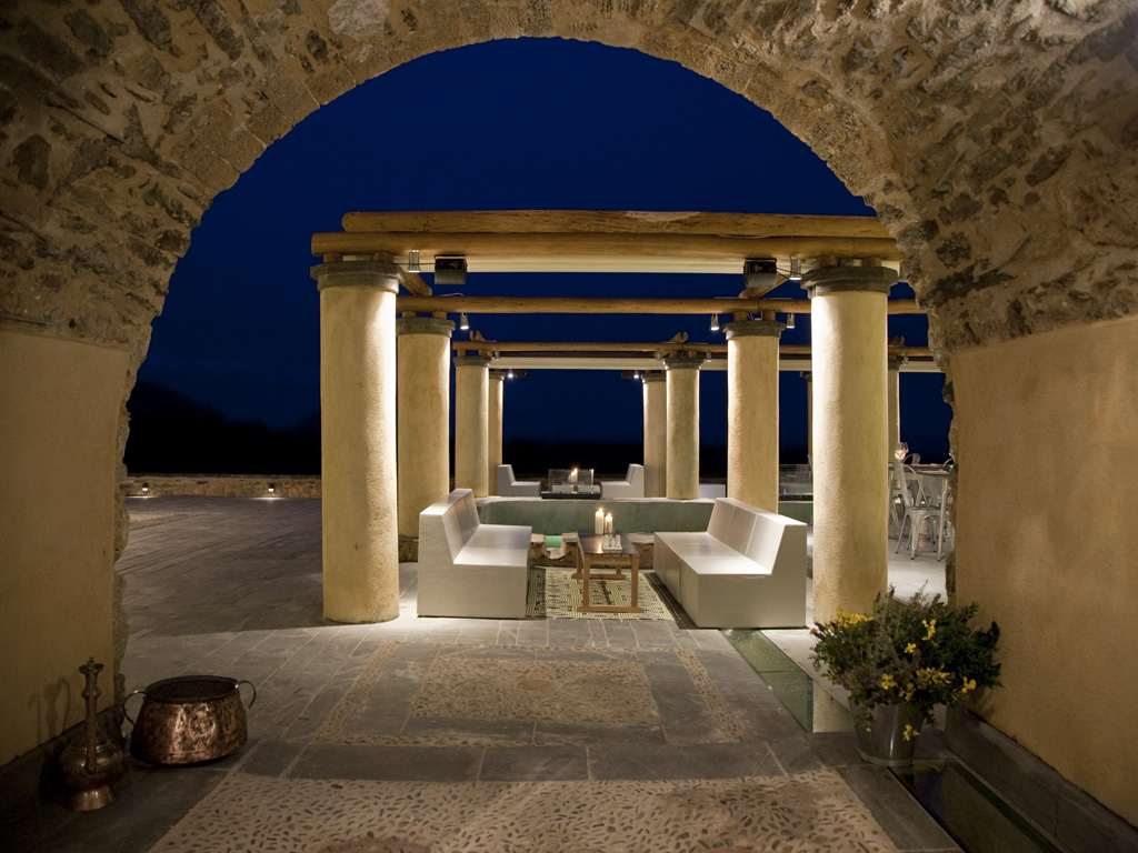 Outdoor lounge at Kinsterna Hotel, Greece