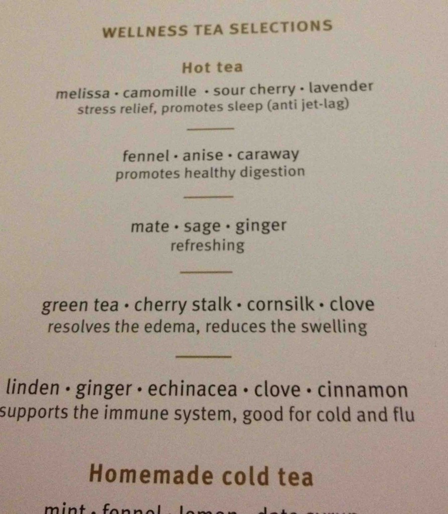 Wellness tea choices on Turkish Airlines Business Class service