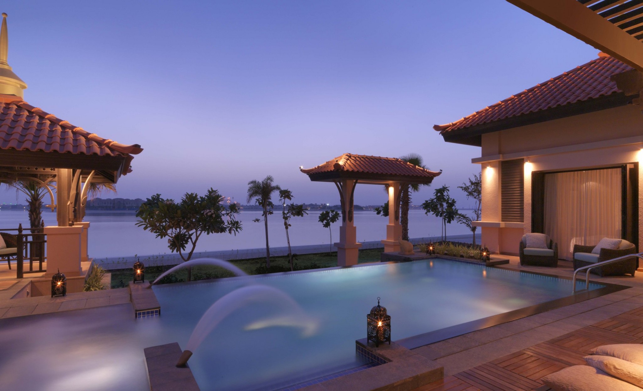 Two_bed_beach_villa_pool_by_night